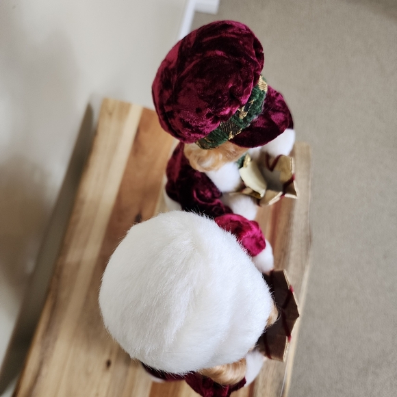 Red Velvet Velour Victorian Girl and Boy Christmas Caroler Set Christmas Decor - Picture 6 of 11